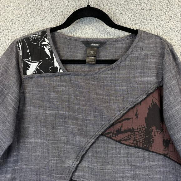 Ali Miles Tunic Small Linen Lagenlook Artsy Boho Patchwork Floral Mixed Media - Picture 2 of 12